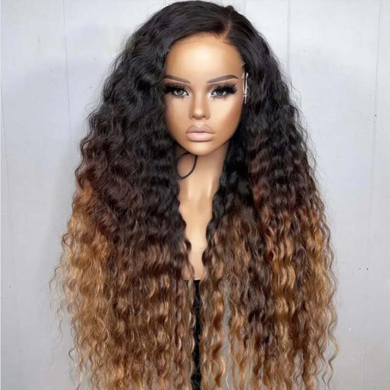 Soft Kinky Curly Lace Front Wig para mulheres negras, Ombre, loira, marrom, densidade 180, Babyhair, resistente ao calor, pré-arrancadas, sem cola, 26 longo