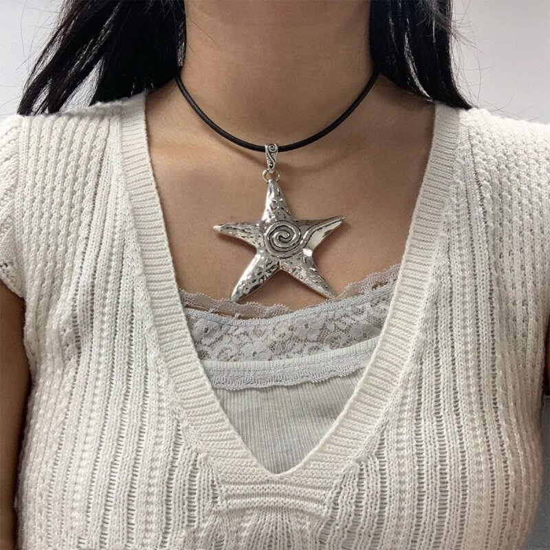 Gros pentagramme collier bijoux cadeau pour femmes hommes exagérer Y2K étoile breloque collier clavicule chaîne bijoux cadeau