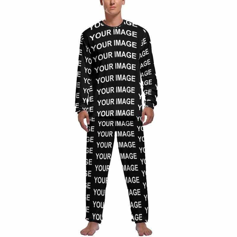 Pijama personalizado de dos piezas para hombre, conjunto de ropa de dormir con diseño Kawaii, de manga larga, informal