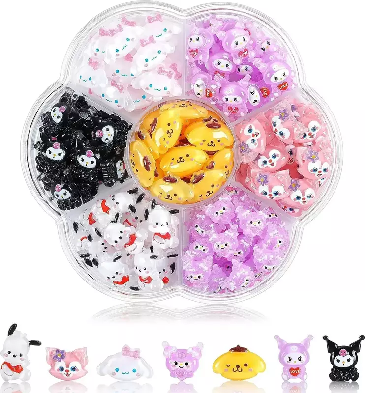 70pcs New Black Hellos Kittys Sanrioed Kawaii Cartoon Kuromi Nail Jewelry Charms Kit Nail Rhinestone Gems for Manicure DIY Gift