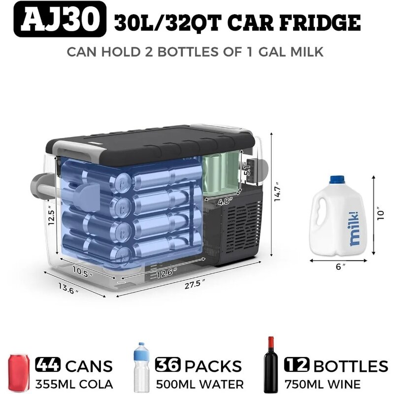 Lodówka samochodowa chłodnica, 32 kwarty (30L) elektryczna chłodnica, 12/24V DC Cable & 110/240V AC, lodówka samochodowa, chłodnica przenośna lodówka
