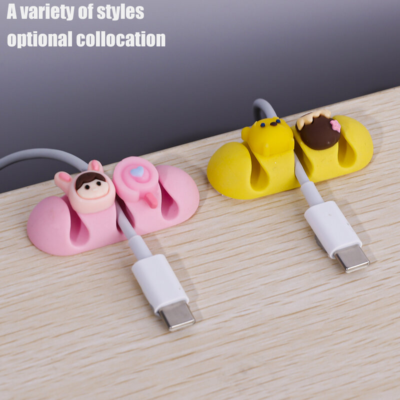 Organizador de cables USB de escritorio autoadhesivo de dibujos animados Universal, Clip para auriculares, Protector de Cable de línea de teléfono, bobinadora, gestión de soporte ordenado
