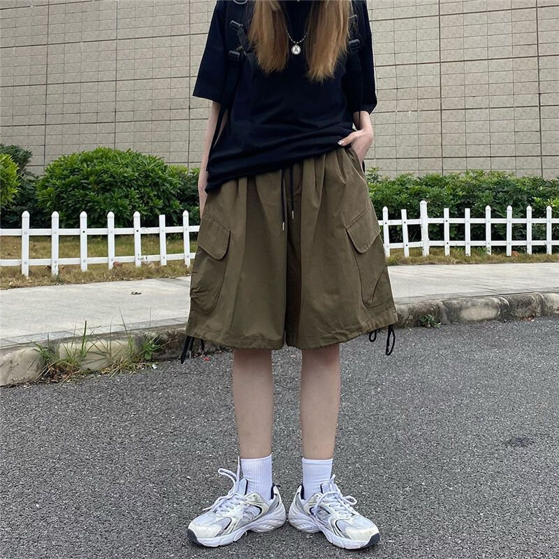Short cargo à grandes poches pour femme, style Harajuku, streetwear vintage décontracté, taille haute, pantalon droit à jambes larges, été