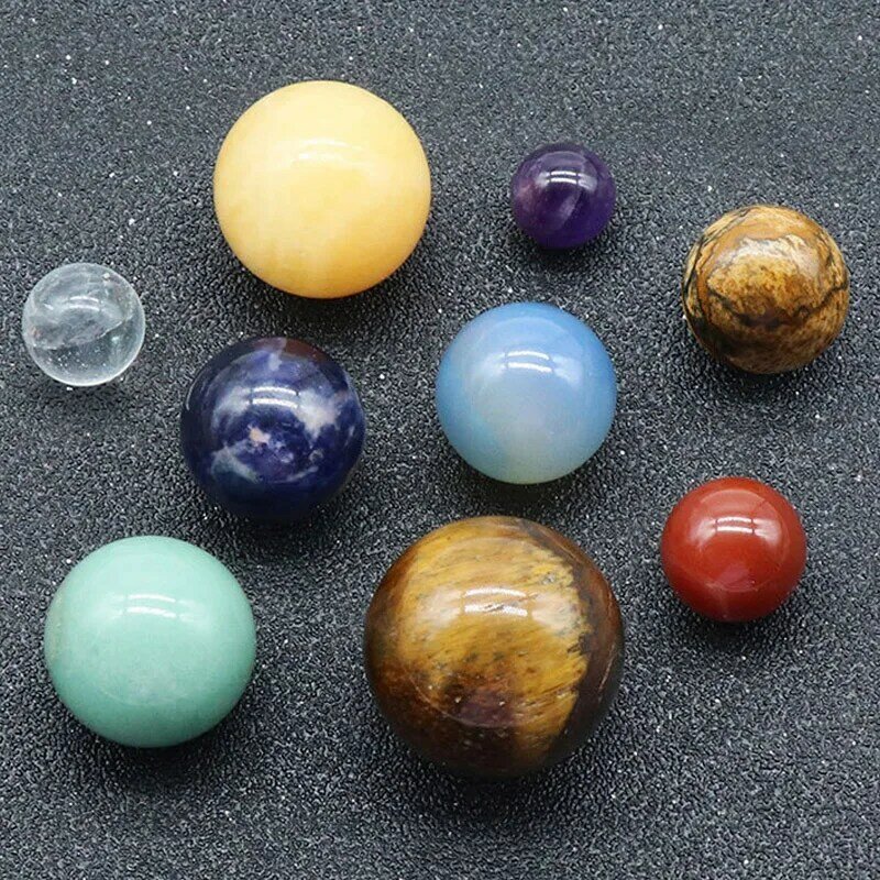 Moda pedra de cristal natural sol sistema 9 planeta bola solar pedra quartzo cura reiki chakra esfera energia modelo galáxia presente