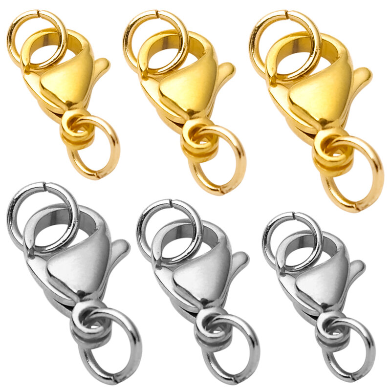 Chiusura a moschettone in acciaio inossidabile da 30 pezzi con anelli di salto per collana a catena fai da te bracciale gioielli che fanno risultati forniture Connect