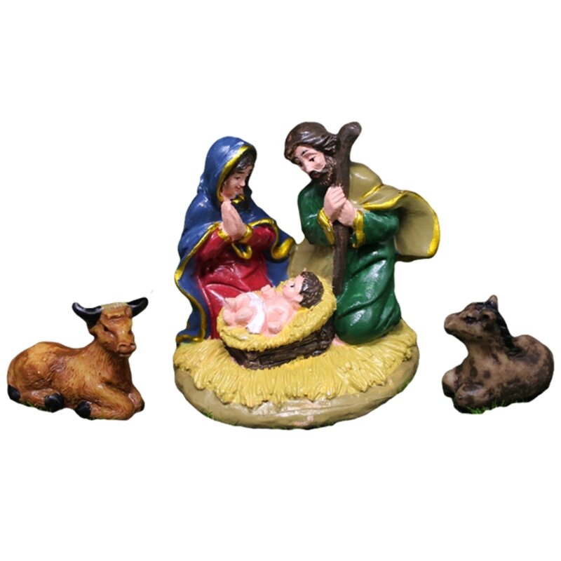 1set Birth Of Holy Statue Ornament Meaningful Nativity Scene Crafts Resin Christmas Manger Catholic Tabletop Figurine