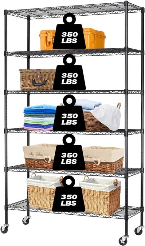 6-Tier Storage Shelf Heavy Duty Wire Shelving Unit 82"x48"x18" Height Adjustable Metal Steel Wire with Casters for Kitchen Rack