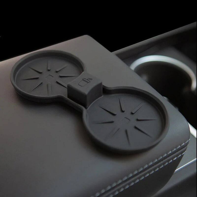 Alfombrillas para portavasos de agua de coche Tesla, almohadilla antideslizante de inserción de bebida mejorada, 175mm X 80mm X 30mm para Modelo 3 /Y, negro Y gris, 1 unidad