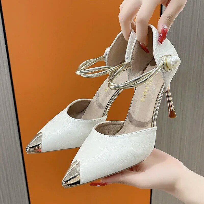 Internet celebrity French style elegant high-end pointed high heels, 2024 summer new sandals for women