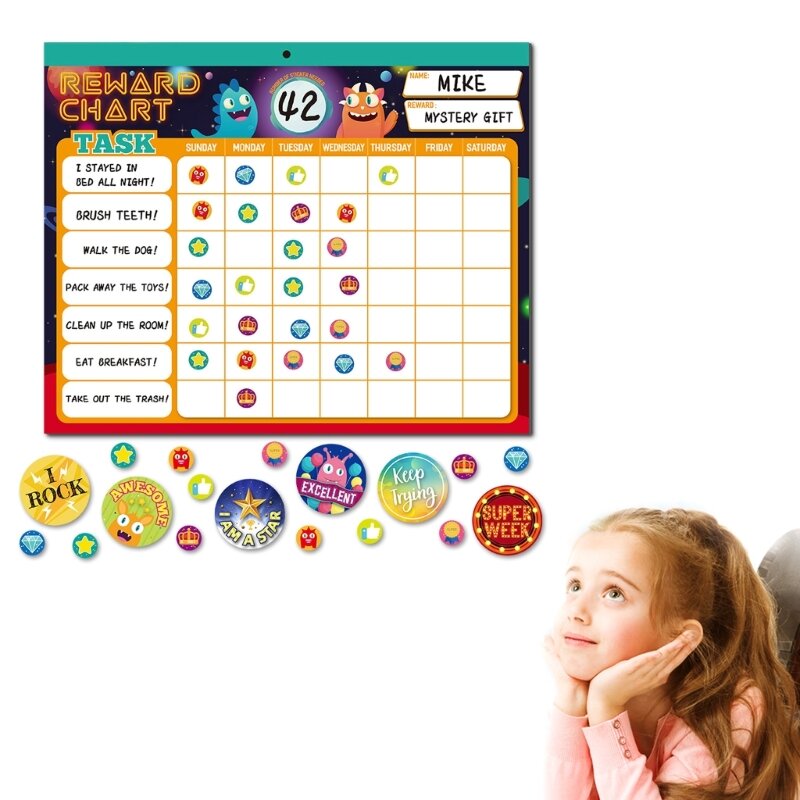 Tableau récompense comportement K1AA avec 26 tableaux tâches pour enfants, 2328 autocollants pour motiver et les