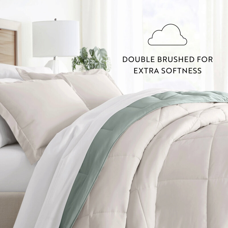 Noble Linens 3-Piece Eucalyptus & Natura Reversible Down Alternative Comforter Set, Full/Queen
