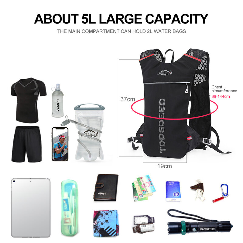 INOXTO – sac à dos ultra-léger 5L, gilet d'hydratation pour course à pied, marathon, vélo 1,5 l 2l
