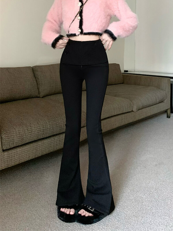 Black Micro Flared Casual Suit Pants For Women's Autumn And Winter Design High Waisted And Slim Straight Leg Pants Flared