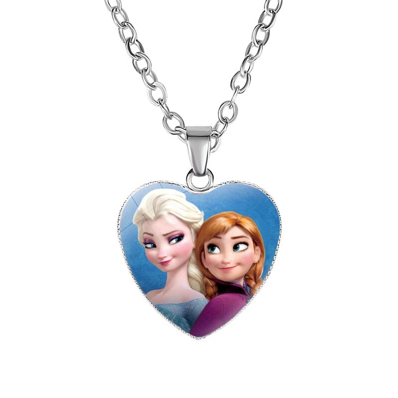 Disney-Frozen 2 colares infantis, Elsa dos desenhos animados, princesa Anna, pingente em forma de coração, acessórios para meninas, presentes infantis