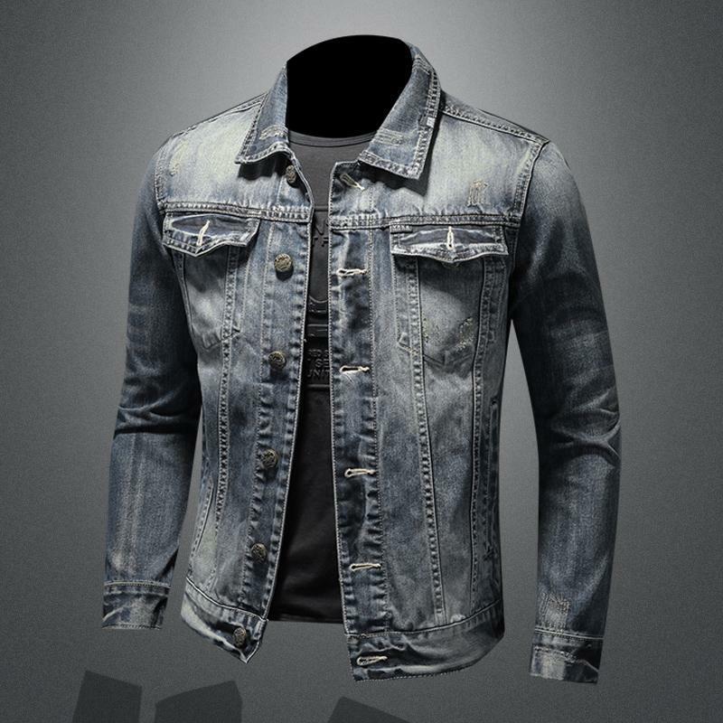 Новинка 2024, мужская куртка, модная повседневная мужская джинсовая куртка с отложным воротником, модный приталенный мотоциклетный велосипедный костюм в стиле ретро, мужская одежда