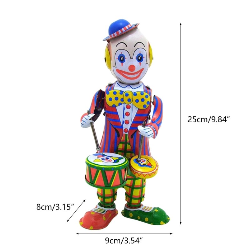 Nostalgic Wind up Clown Drumming Toy for Bar Desktop Accessories Tinplate Circus Vintage Photo Props DropShipping