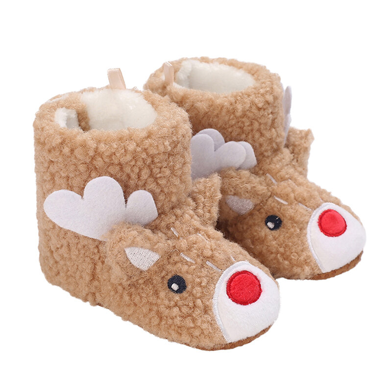 Sapatos de andador antiderrapante de alce natalino para bebê, Sola macia, Desenhos animados, Botas infantis para inverno