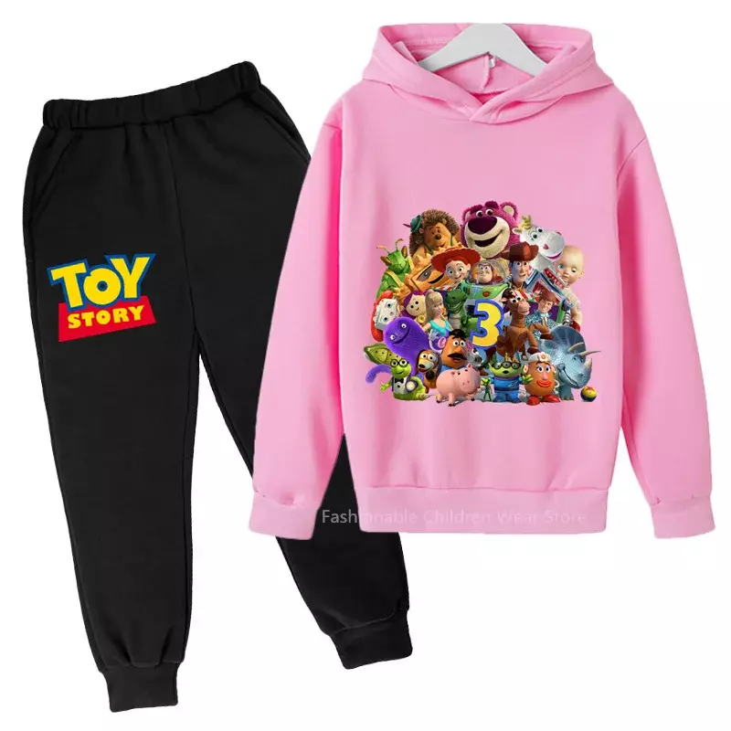 Hoodie & celana anak-anak, Hoodie dan celana Disney Toy Story, jaket katun dan celana Kombo gaya, untuk anak-anak, petualangan luar ruangan, santai