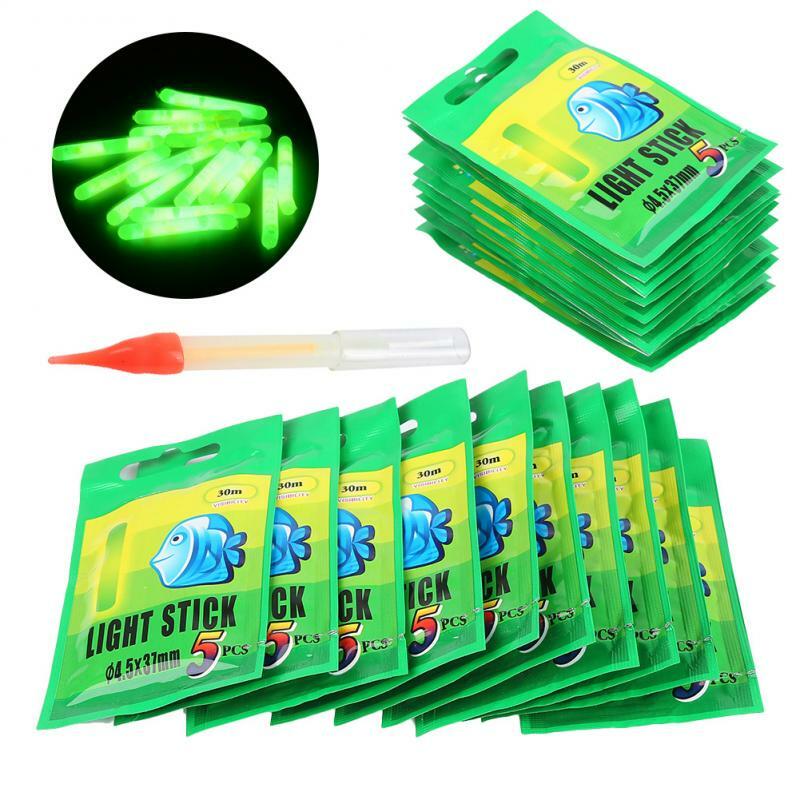 50 stücke/10packs Chemische Luminous Glow Licht Stick Nacht Angeln Float Sticks Lichter In Grün Farbe Angeln Zubehör pasca