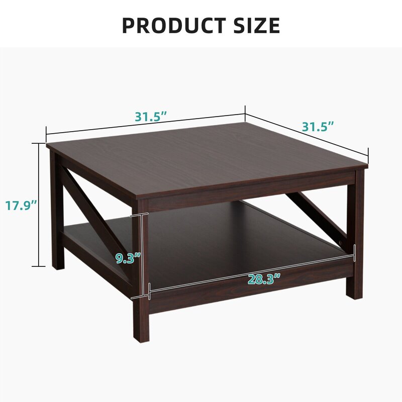 Kostenloser Versand uns 31.5 "modernen quadratischen Holz Couch tisch mit offenem Regal für Wohnzimmer