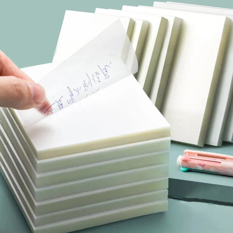 50 folhas de papel pegajoso transparente do animal de estimação da almofada de memorando dos acessórios do escritório das abas pegajosas das notas para o estudante