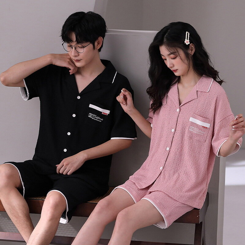 Coreano Moda Casais Pijamas Curto das Mulheres Dormir Tops Shorts Pijama Set Loungewear Hombre Pjs dos homens 2023 Novo Estilo