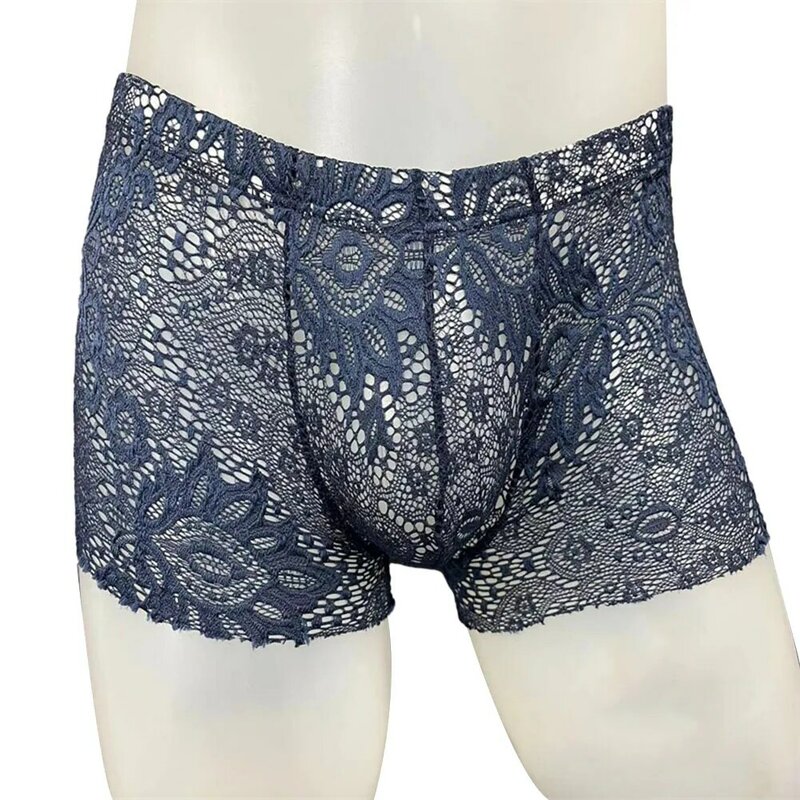 Sexy Mens Lace Shorts Boxer Breathable Underwear Solid Male Boxer Brief Middle Waist Panties Sleepwear Bikini Hombre Lingerie