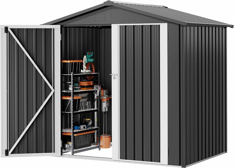 6x4ft Metal Outdoor Storage Shed Large Heavy Duty Tool Sheds with Lockable Doors&Air Vent for Backyard Patio Lawn to Store Bikes