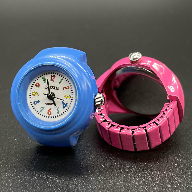 Kolorowy zegarek kwarcowy na palec mały elastyczny zespół metalowy zegarki aluminiowe pierścionki zegarek typu biżuteria mężczyzn kobiet Vintage damski zegarek kwarcowy