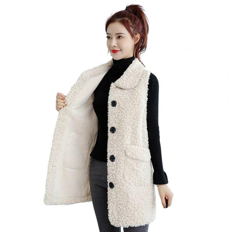 Chaleco sin mangas para mujer, chaqueta elegante de lana, abrigo con Bolsillos de solapa, longitud media para Otoño e Invierno