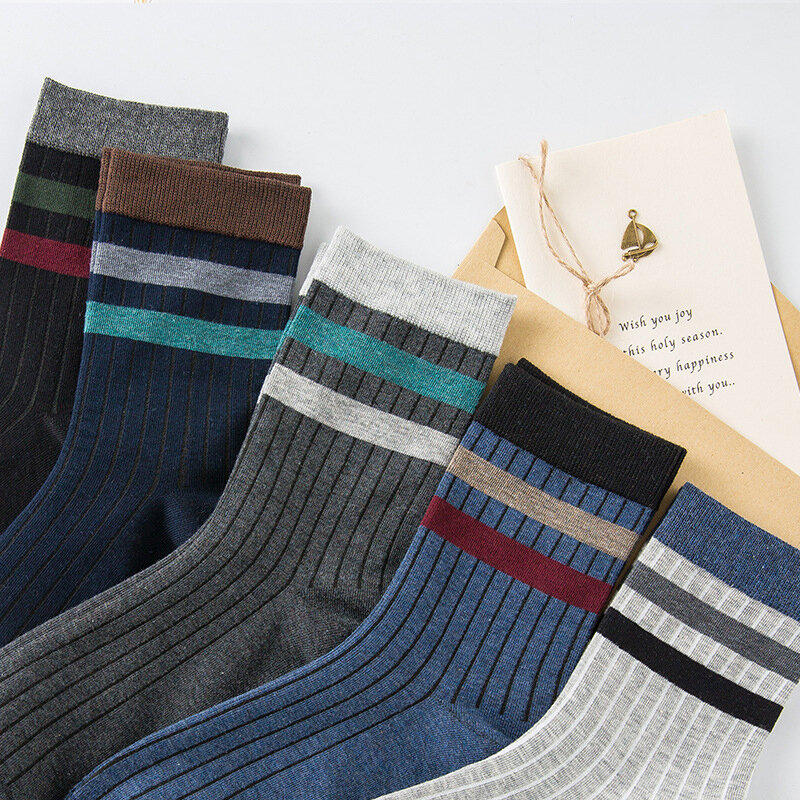Calcetines informales a rayas para hombre, medias gruesas de algodón absorbentes de sudor, transpirables, estilo Harajuku, regalos