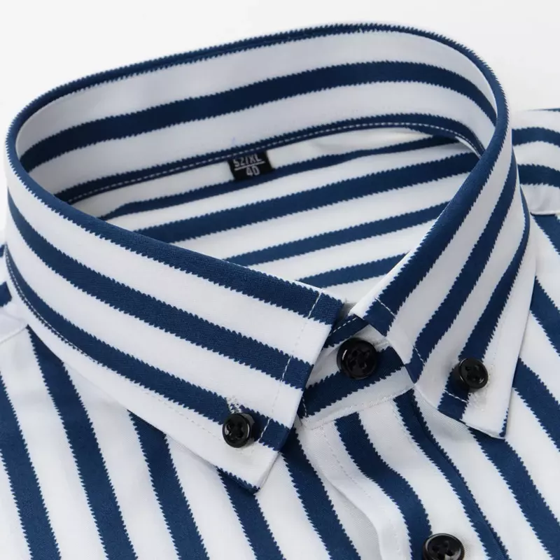 Men Summer Shirts Regular Fit Short Sleeve Strech Striped Casual Soft Business Men's Dress Shirt