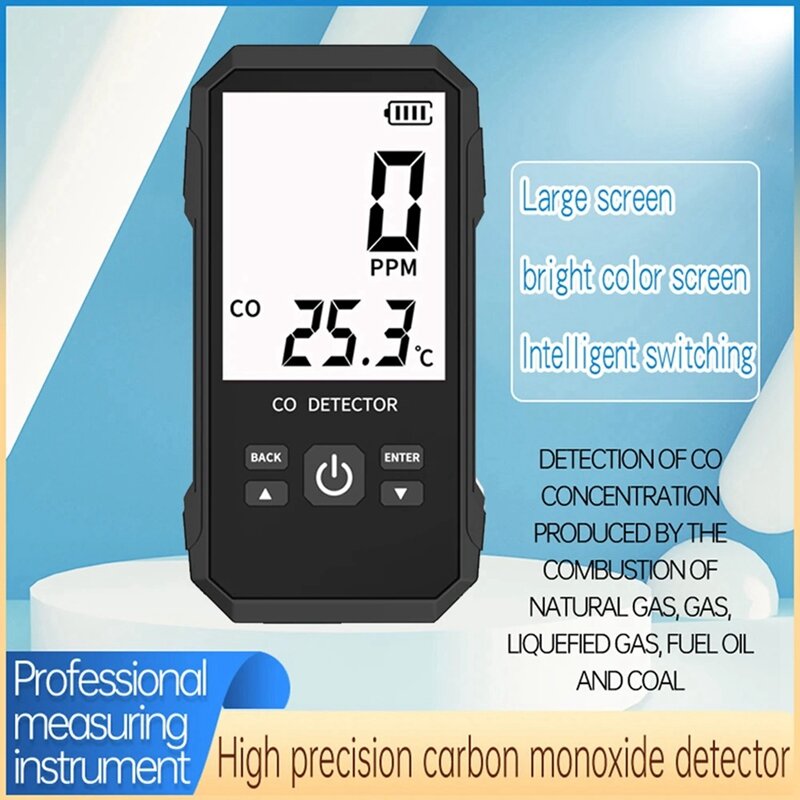 Kooldioxide Concentratie Testmeter Koolmonoxide Detector Met Temperatuur Test Geluid Licht Alarm