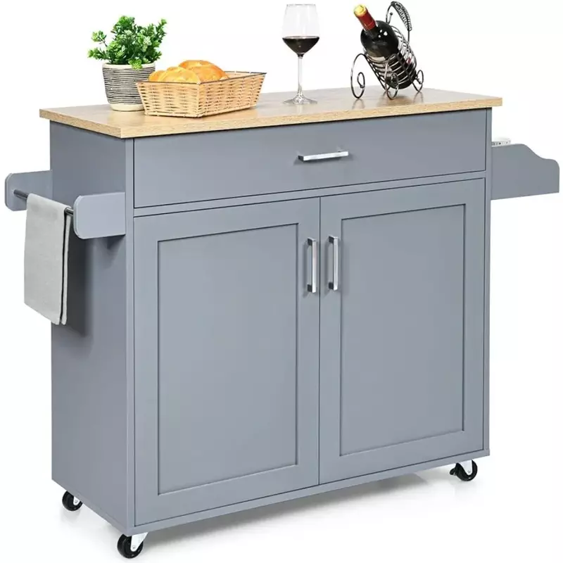 Роликовая тележка для хранения кухонного островка, сервисная тележка с вешалкой для полотенец, 3-уровневые регулируемые полки и запирающиеся колесики, серого цвета