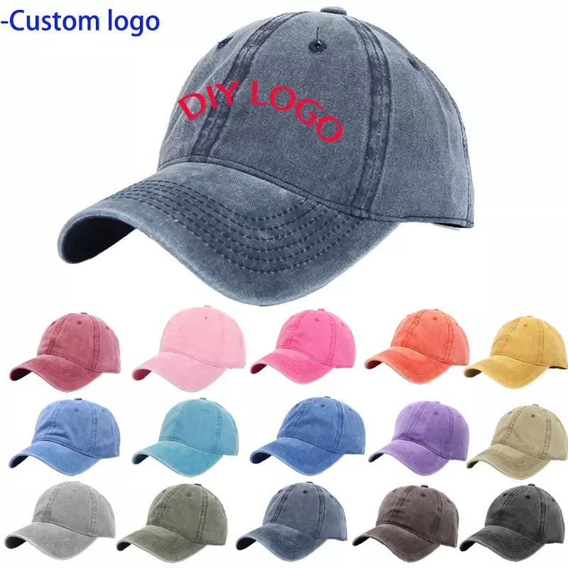 Custom Logo Vintage Baseball Cap Hip Hop Washable Cotton Adjustable Cap Hats For Men