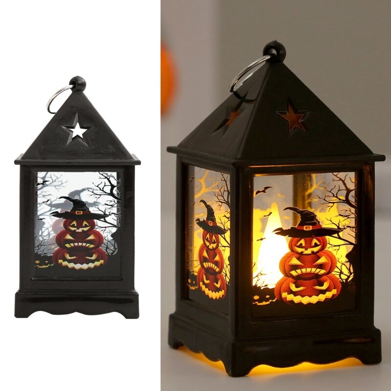 Linterna decorativa Halloween, luces LED tipo vela, suministros para fiestas para interiores y exteriores T84E