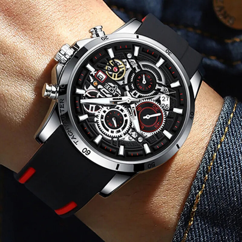 LIGE  Men's Watches  Original Quartz Watch for Man Waterproof Luminous Soft Silicone Wristwatch Male Date Business Male Clock