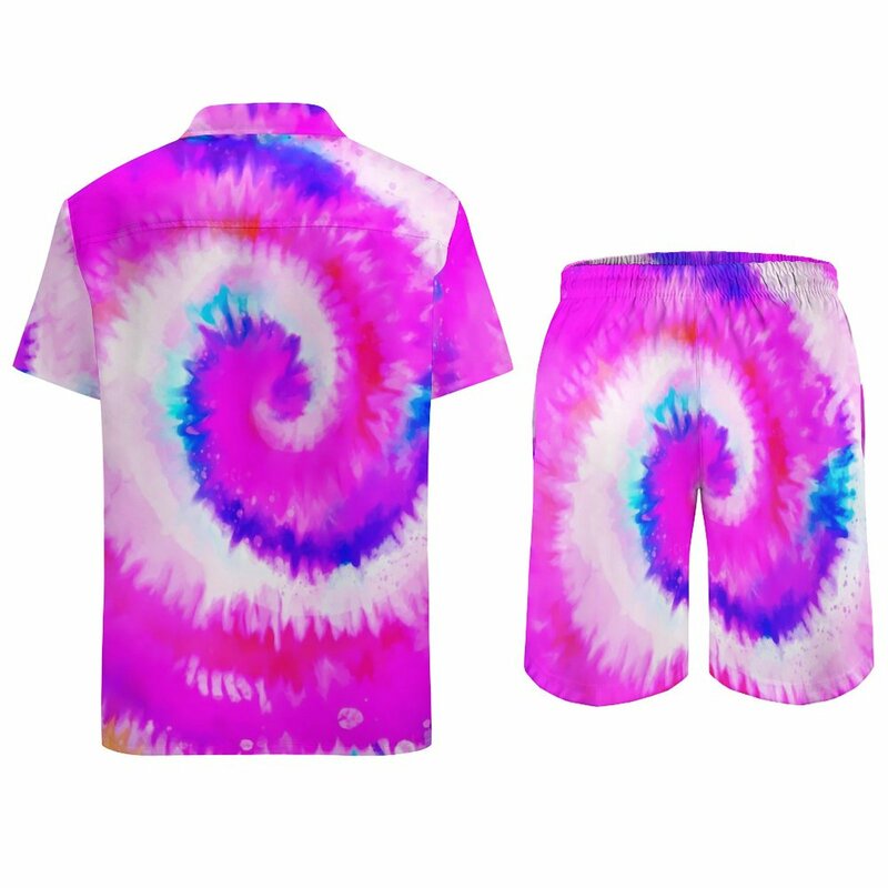 Rainbow Swirl Print Fitness Outdoor Men Sets Ombre Tie Dye Casual Shirt Set Summer Custom Shorts Two-piece Trendy Suit Plus Size