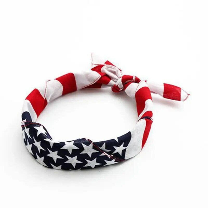 Pañuelo multiusos algodón 652F Hip Hop, bufanda cuadrada con bandera americana, diadema estampada a rayas, pañuelo envolvente