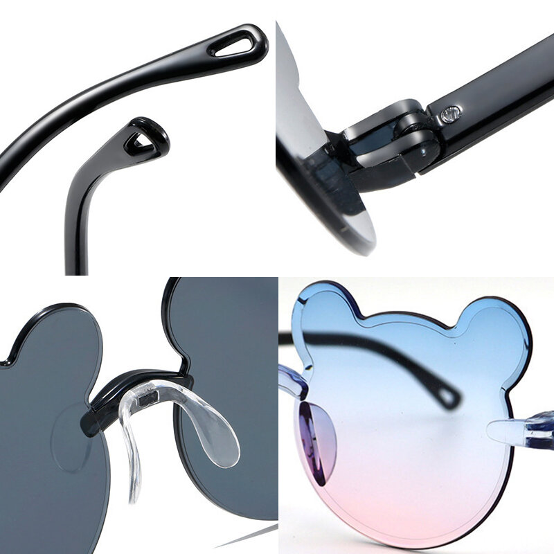Детские солнцезащитные очки без оправы, милые Мультяшные очки в форме медведя, с защитой от УФ-лучей, UV400, летние детские уличные солнечные очки
