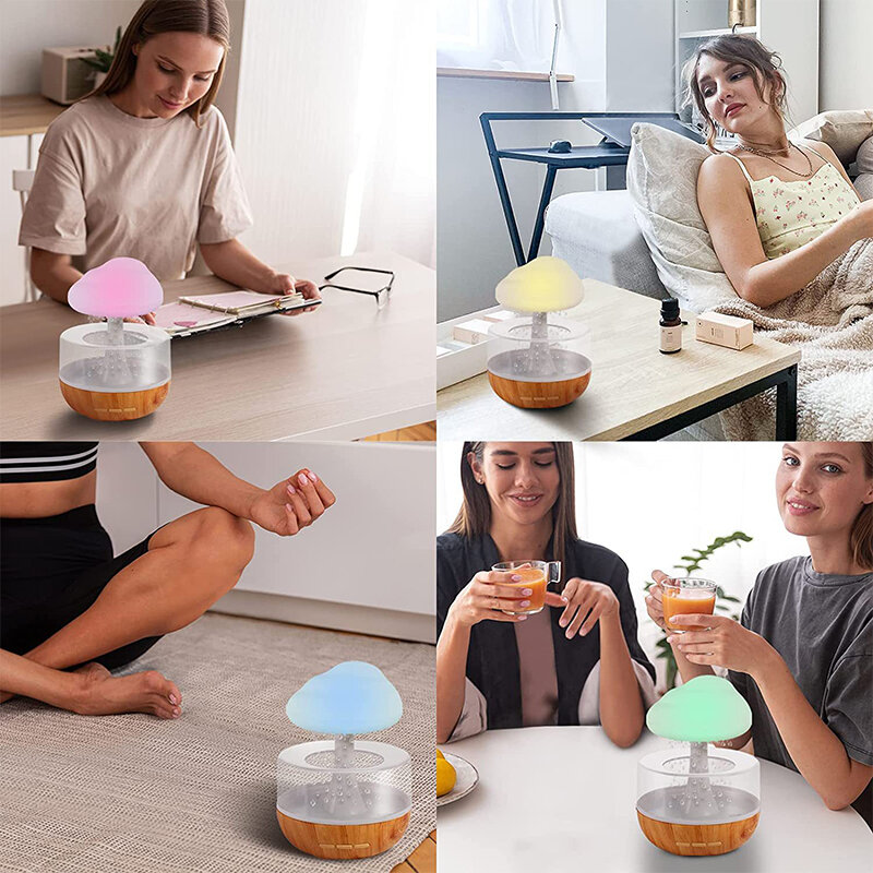 Raining Cloud Night Light Aromatherapy Essential Oil Diffuser Micro Humidifier Desk Fountain Bedside Sleeping Relaxing Mood