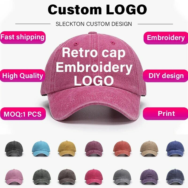 SLECKTON-Custom Logo Retro Baseball Cap para homens e mulheres, Design DIY, chapéu bordado carta, personalizar gráfico impressão, atacado