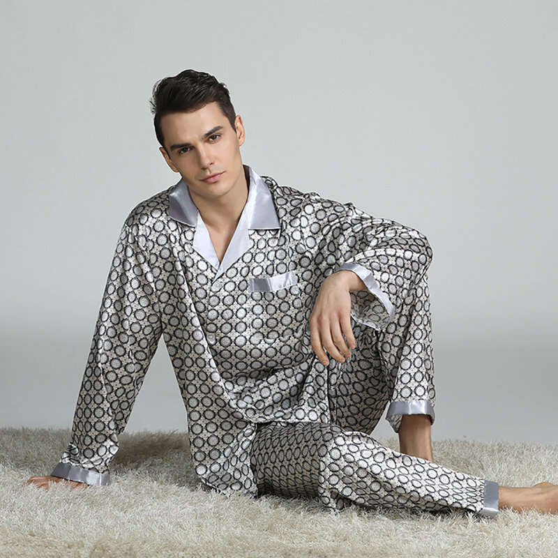 Trendyol Chấm Bi In Hình Đồ Ngủ Xuân Hè Lụa Satin Mỏng Pijama Hombre Nam Bộ Nam Rời Thoải Mái Bộ Pyjama Homme