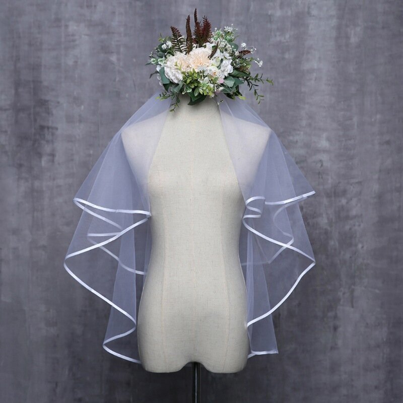 bride Double-layer forged cloth edged veil bride wedding veil two-layer styling veil plus hair comb new product