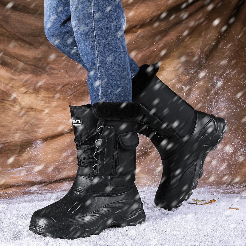 남성용 겨울 부츠, 남성용 방수 신발, 야외 활동 낚시 신발, 스노우 워킹 디자이너, 2024 신상