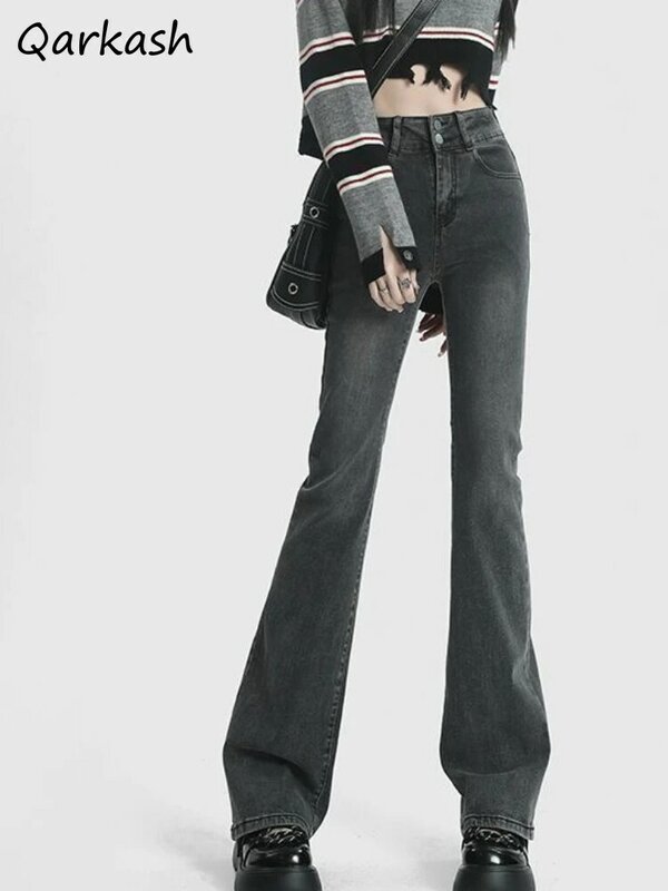 Women Flare Jeans Denim Autumn Vintage Y2k Elastic Button Slim New Arrival Harajuku Korean Style Streetwear Leisure Commuting