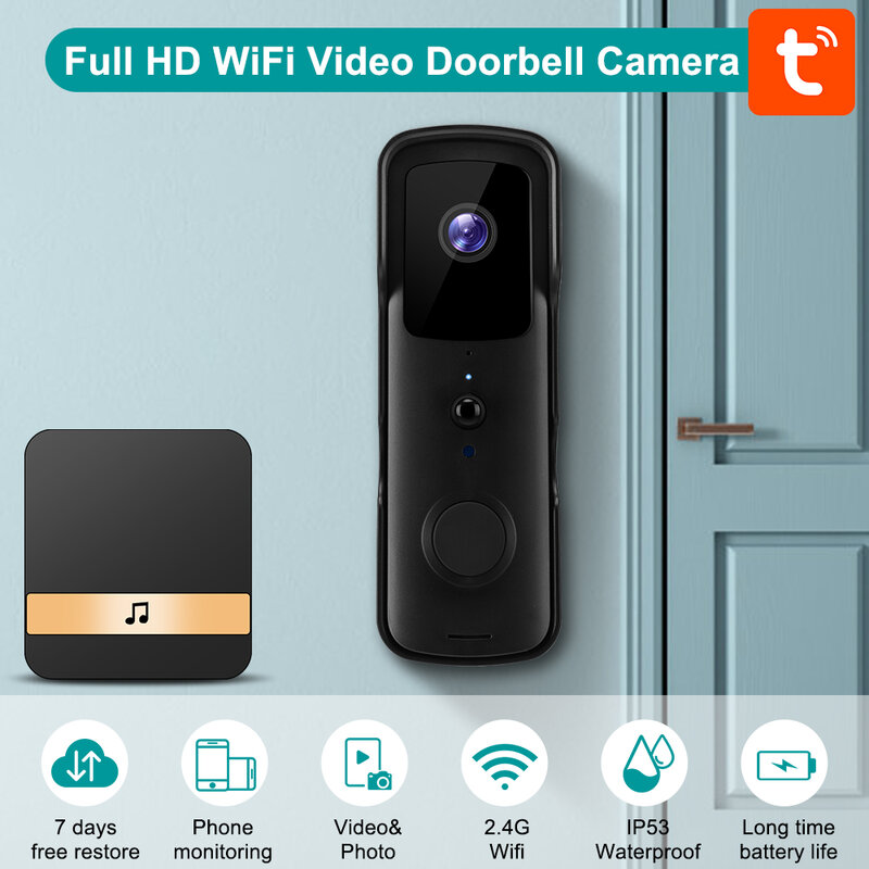 WSDCAM Tuya Cerdas WIFI bel pintu kamera 1080P HD nirkabel Video bel pintu PIR penglihatan malam kamera bel pintu Visual keamanan rumah