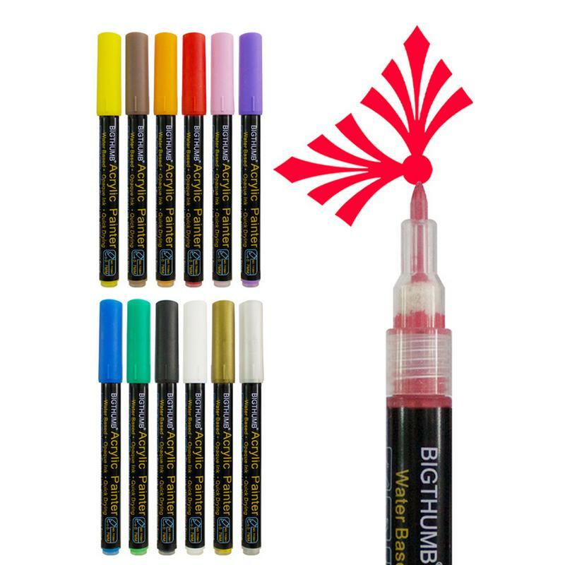 Canvas Paint Markers Quick Dry Graffiti Waterproof Rock Painting Pens 12pcs Wood Glass Painting Markers DIY Craft Supplies For