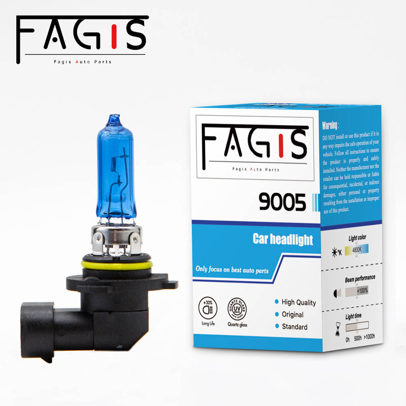 Fagis-bombilla halógena para faros delanteros de coche, Bombilla antiniebla, color azul, superblanco, 9005 K, Hb3, 12V, 65W, 2 piezas, 4800