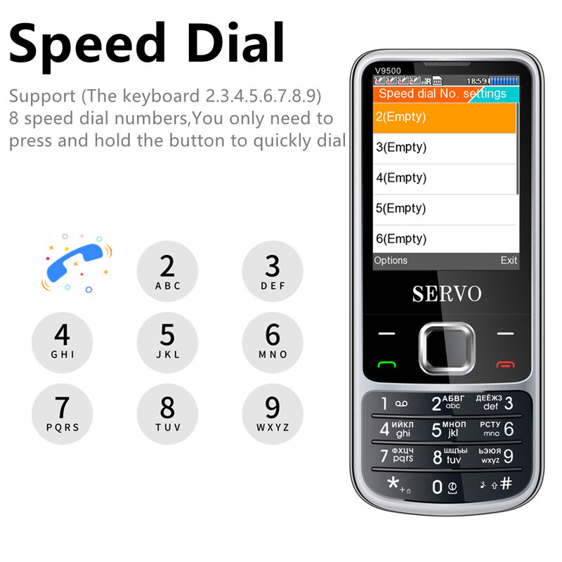 SERVO V9500 4 SIM Card cellulare registratore di chiamate automatiche vibrazione velocità quadrante Magic Voice Contact List 1000 FM cellulari durevoli